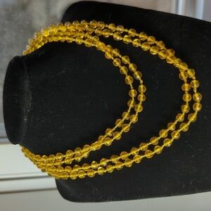 💛 Vintage Necklace Glass Beads yellow amber color 32" no clasp knotted str…
